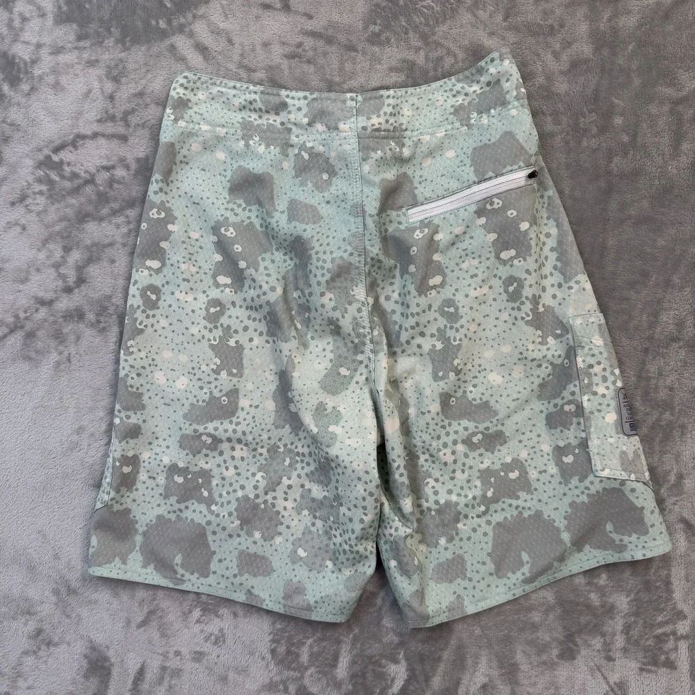 Aftco Swim Trunks Shorts‎ Size 28 Stretch Drawstring green Snake Skin Camouflage